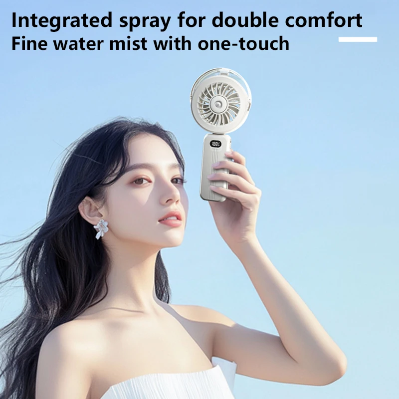 

Новинка 2025 года, портативный электрический вентилятор, креативный мощный складной ручной вентилятор, перезаряжаемый мини-подвесной маленький вентилятор с распылителем ﻿