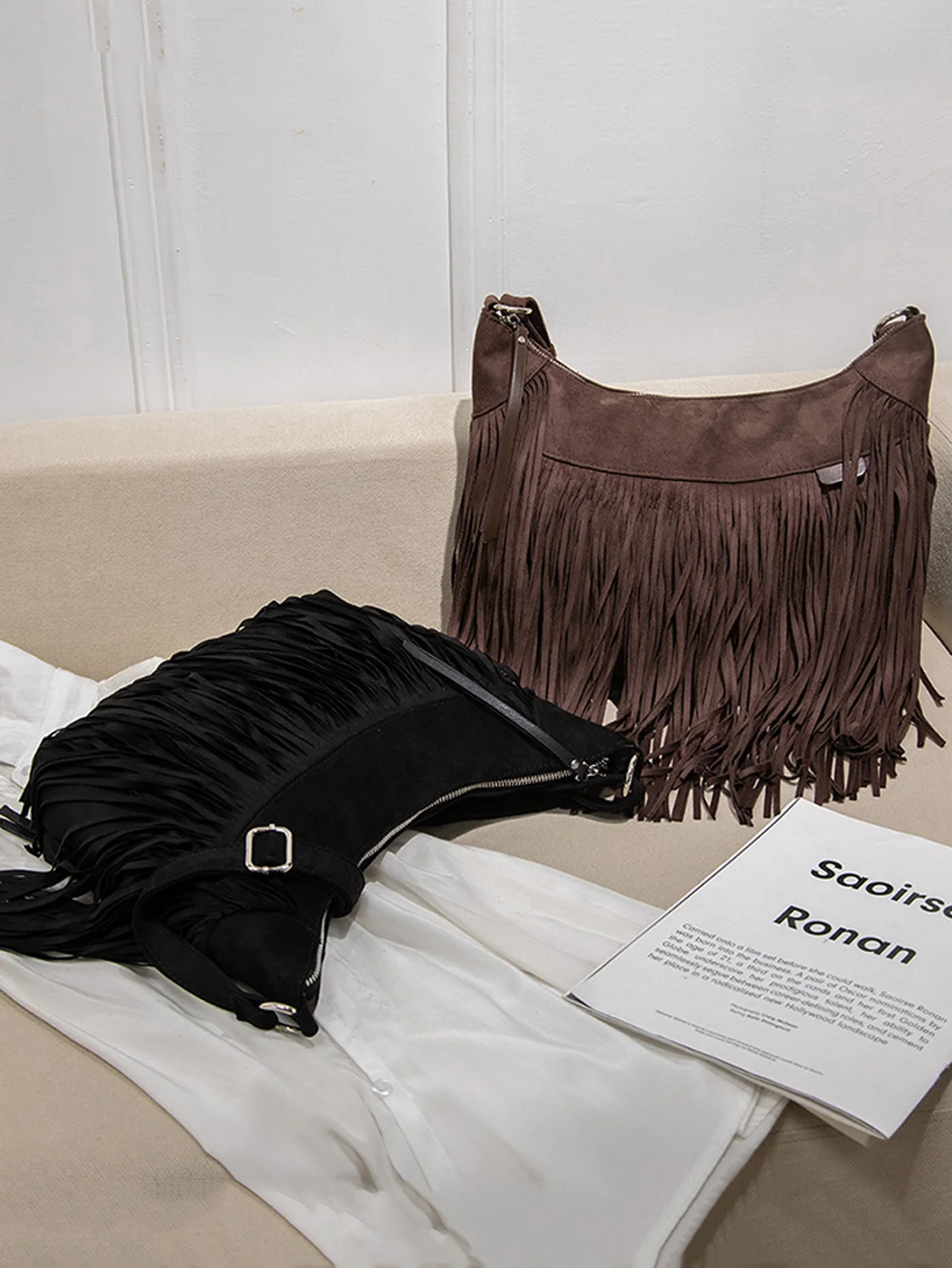 Borsa a tracolla con nappe da donna di moda retrò di alta qualità in pelle pu tinta unita borsa a tracolla da viaggio all\'aperto di grande capacità