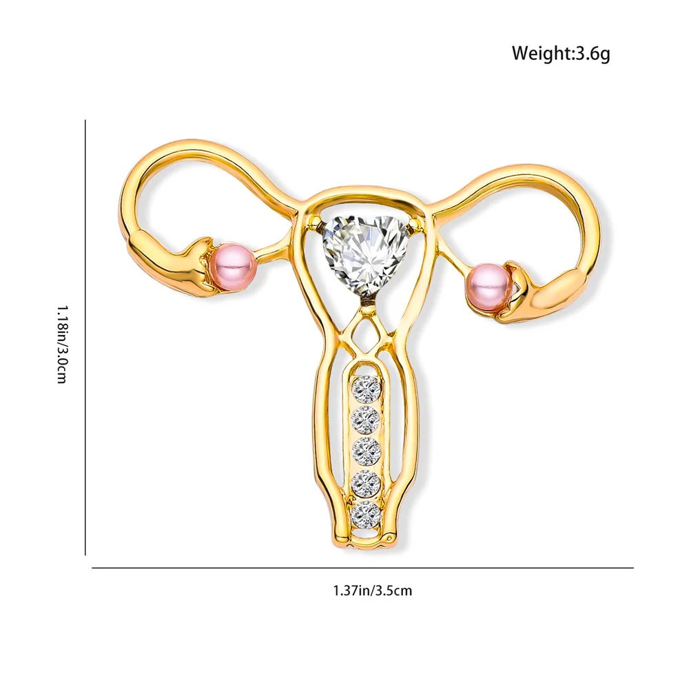 Harong Uterus Silver Plated Metal Pin Luxurious Inlay Crystal Pearl Medical Gynecological Lapel Brooch Doctor Nurse Jewelry