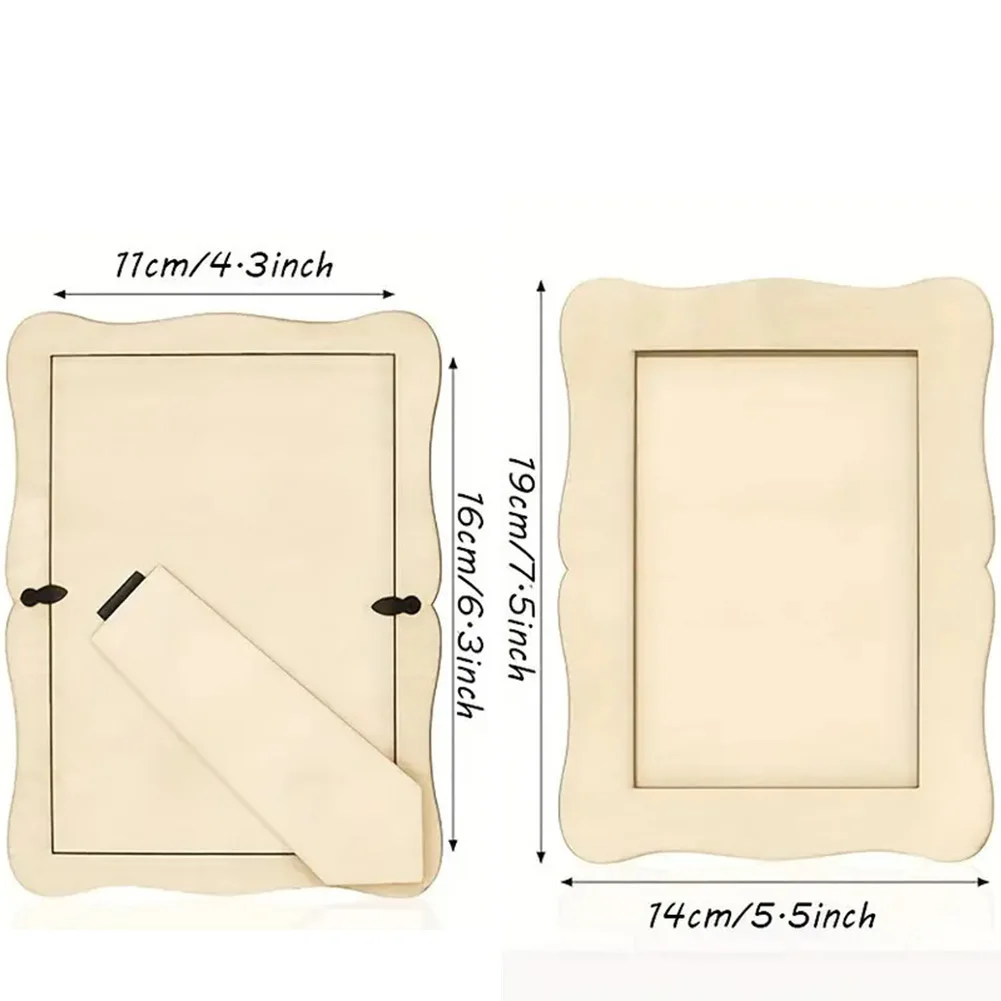 8/10Pcs Wooden Photo Frames Wavy/Rectangle Picture Frame Sets For Children DIY Painting Crafts Photo Display Stand Desktop Decor