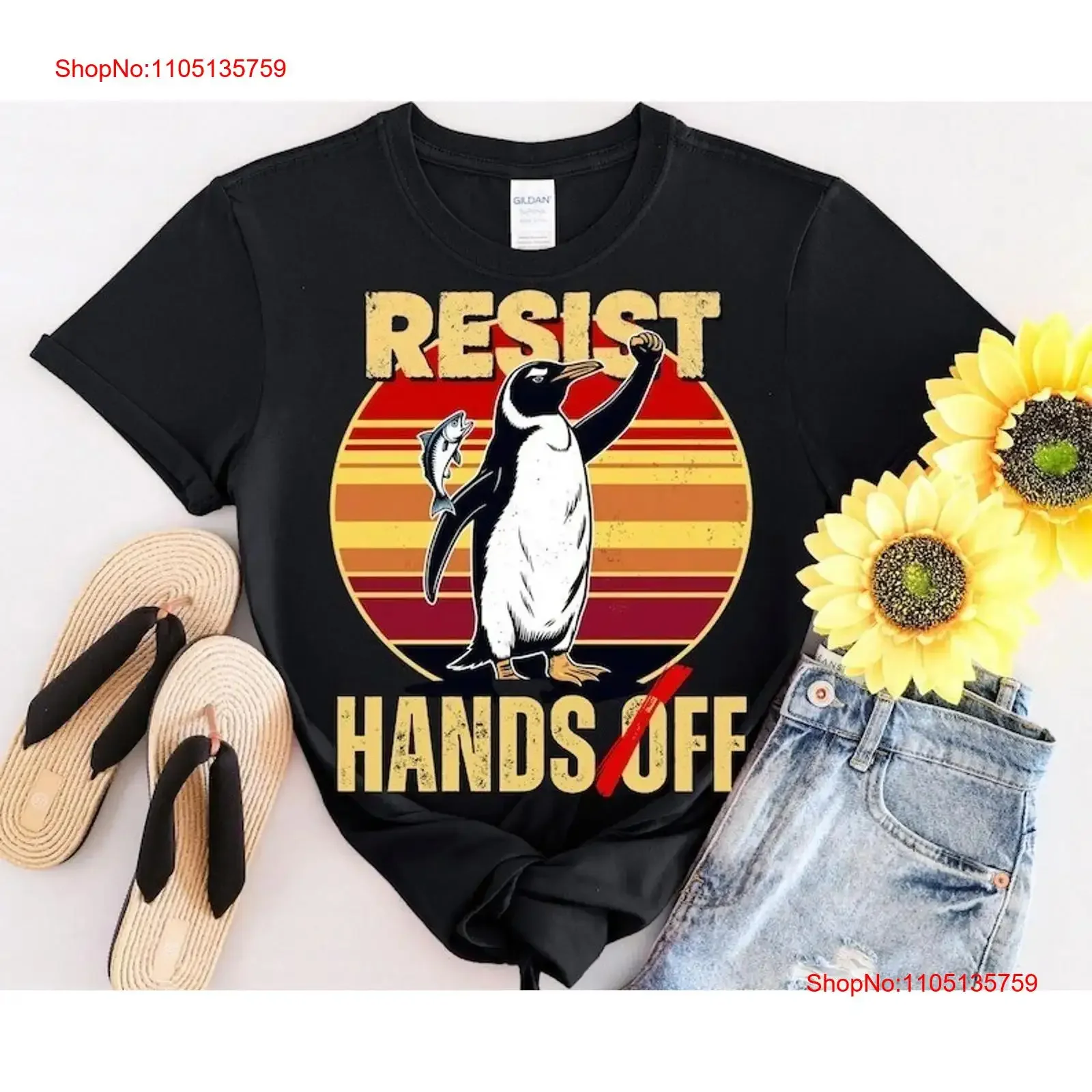 

Funny Penguin Resist T Shirt Anti Tariff Hands Off for Animal vintage Washed fashion graphic Stylish Slightly Soft