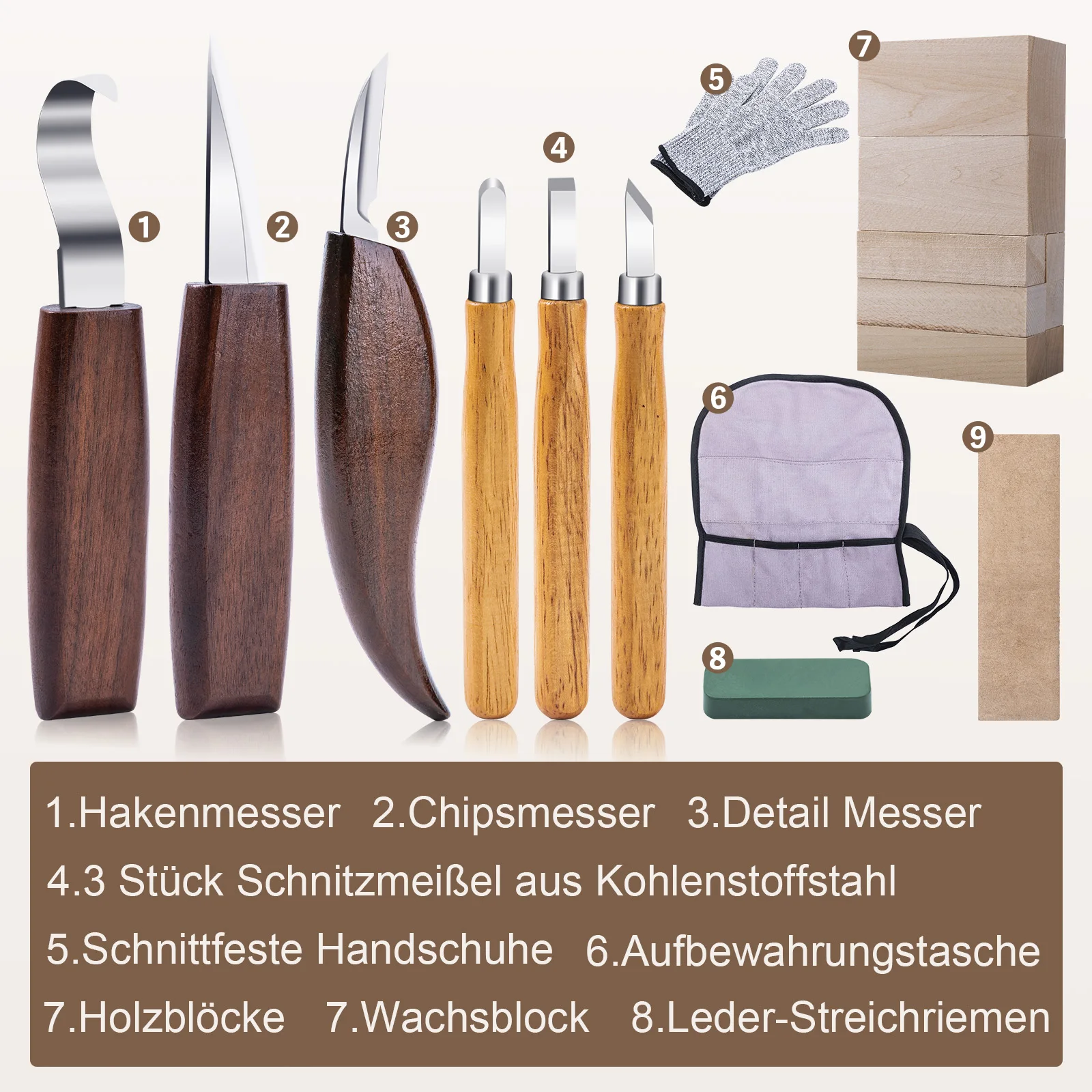 

GOTURE Wood Carving Tools Set: Sharp Carbon Steel Knives, Cut-Resistant Gloves, Wood Blocks & Bag for Woodworking DIY Carving
