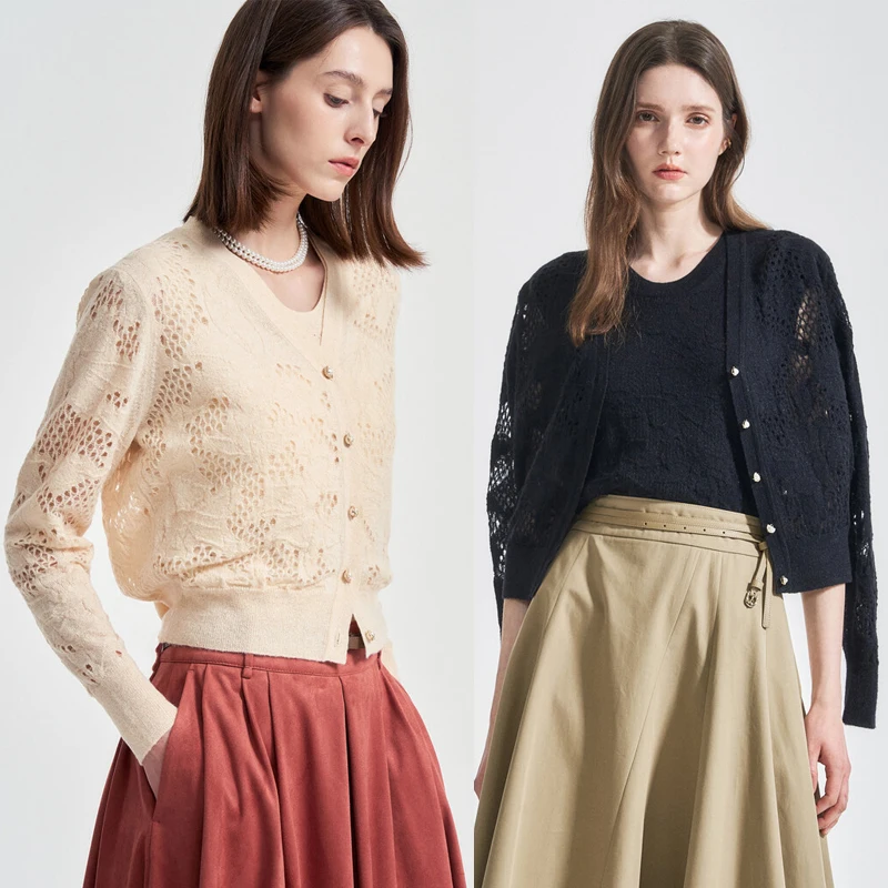 

Ele MICOAT Вязаный комплект из двух предметов с 3D-вышивкой, ажурный дизайн для женщин, весенняя коллекция, круглый Ne Long Sve