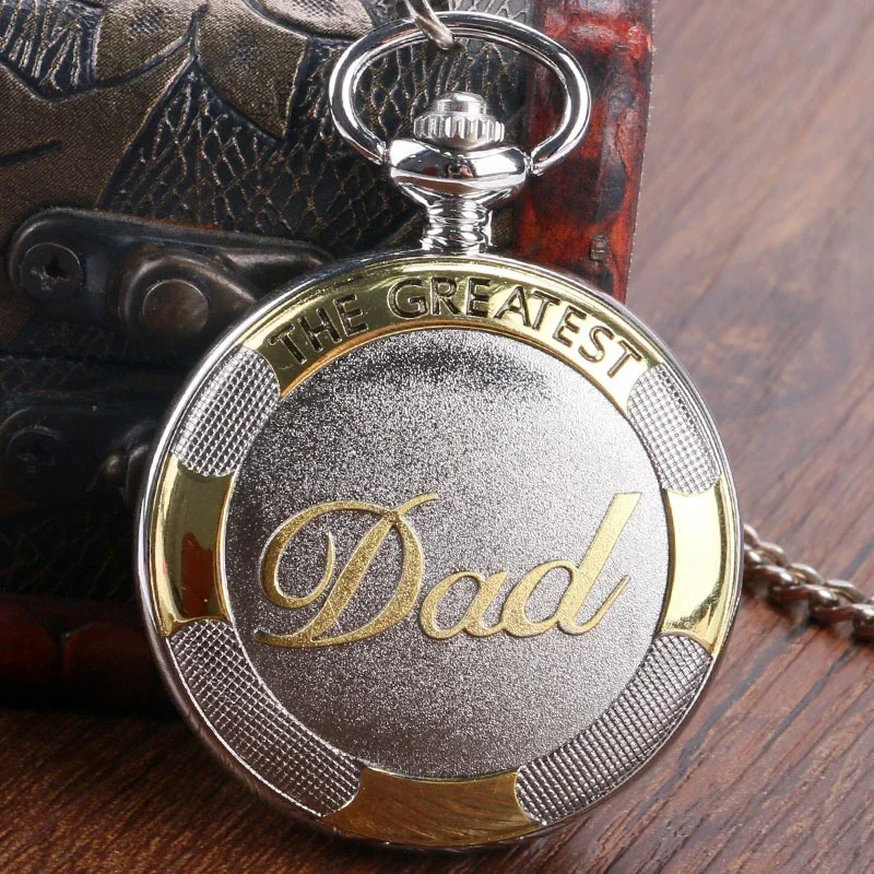 Vintage Pocket Watch The Greatest Dad Design Men's Roman Number Quartz Watches with Pedant Chain Father Day Gift