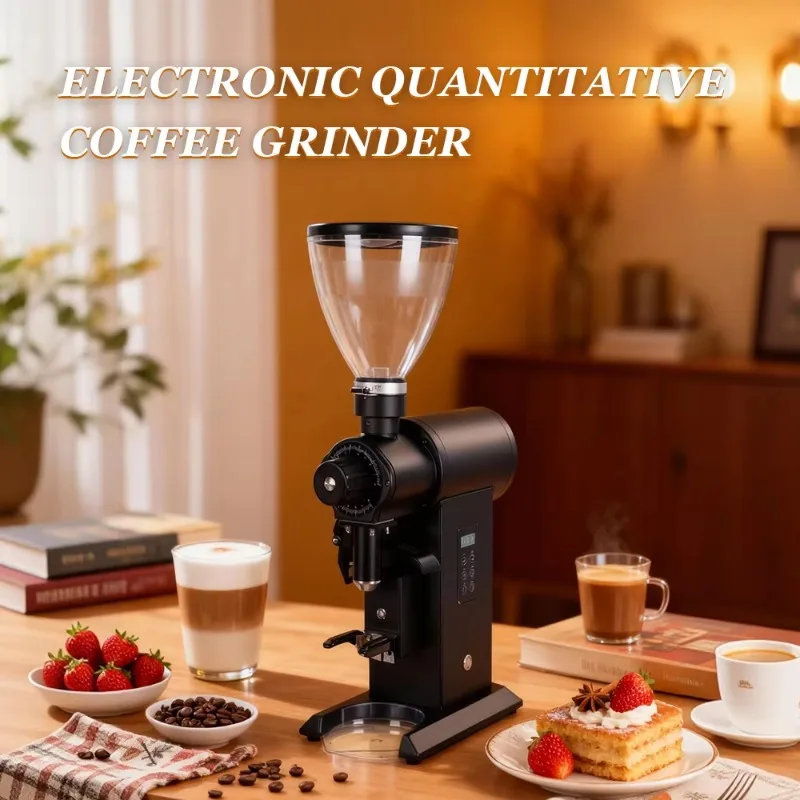 Airo Commercial 98mm Stainless Steel Flat Burr Adjustable Grinding Powder Size Electric Quantitative Coffee Grinder