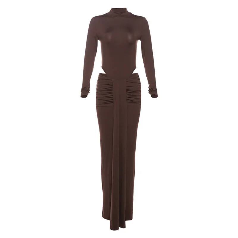 Set da 2 pezzi alla moda elegante da donna, body skinny a maniche lunghe con scollo a O + gonne a nastro con volant, abito semplice quotidiano per le vacanze