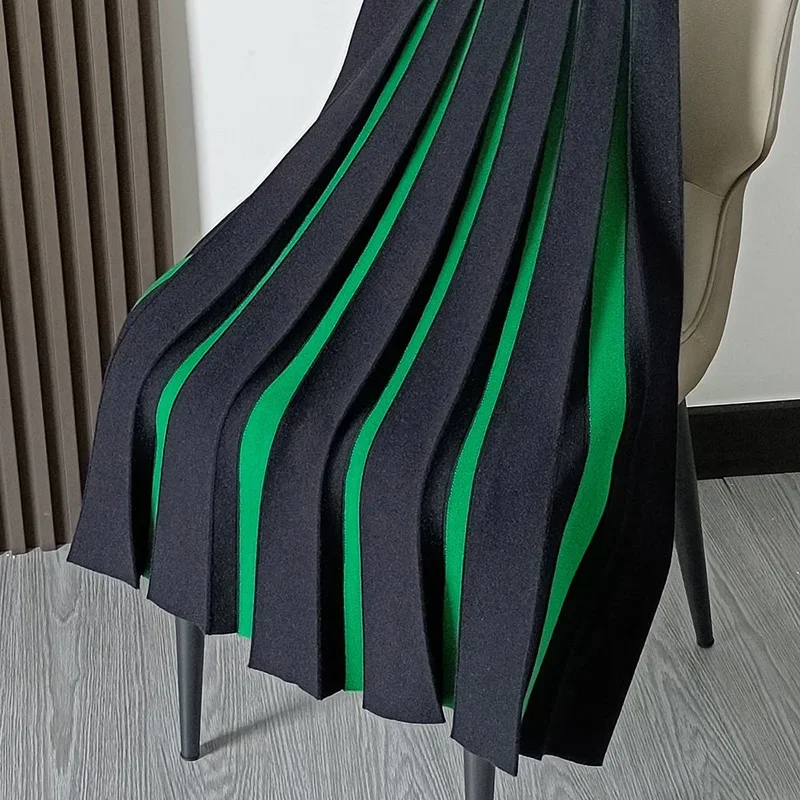 Moda retro w paski Mini spódnica z dzianiny damska mieszane kolory elegancki panel z wysokim stanem wszechstronna plisowana spódnica wiosna i jesień