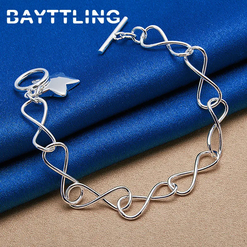 925 Sterling Silber 8 Zoll Armband für Frauen Mode Hochzeit Verlobung Stern Anhänger Freundin Geschenk Schmuck Zubehör