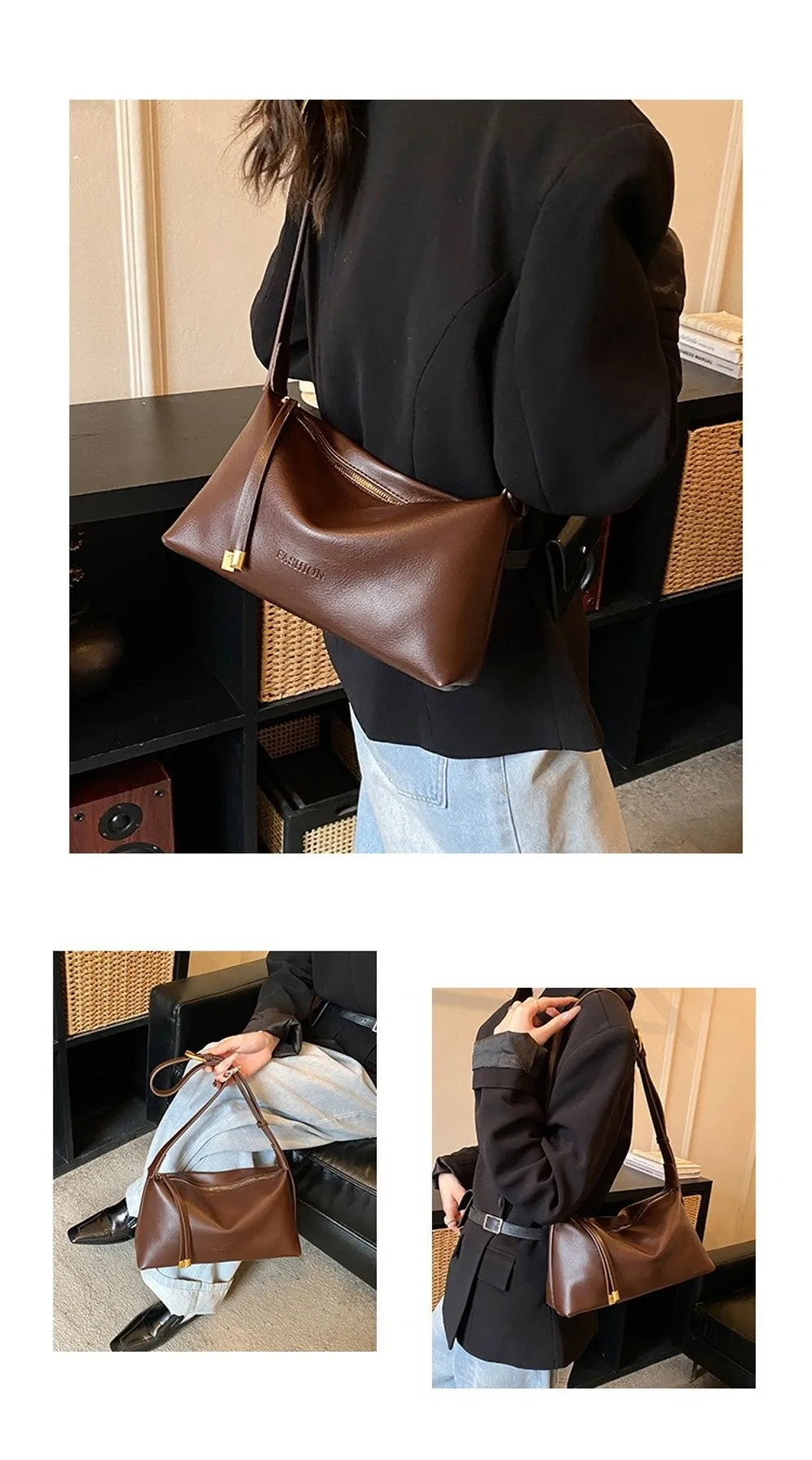 Trendige PU-Leder Damen Umhängetasche Lässige Große Kapazität Dumpling-Tasche Retro Vielseitige Unterarmtasche für den Täglichen Gebrauch – Detail 2