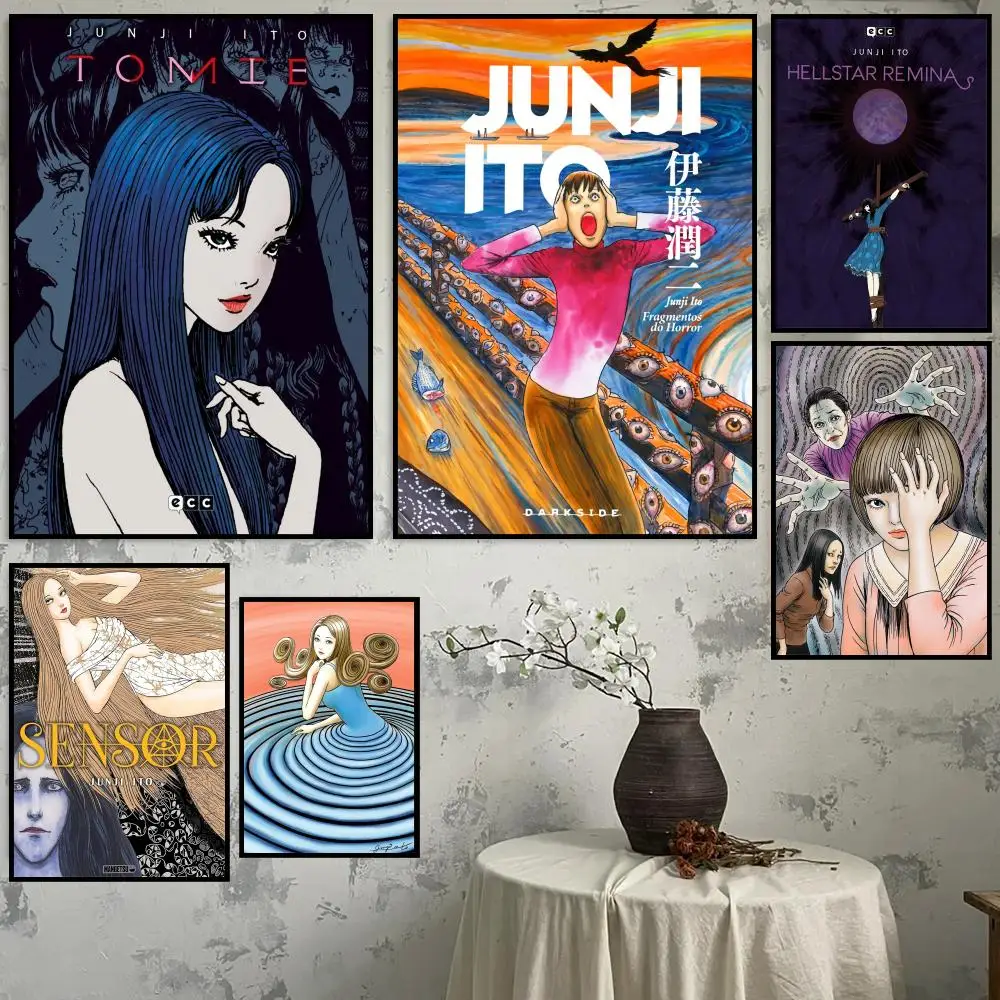 

Junji Ito Terror Horror Manga Painting Calligraphy HD Waterproof Canvas Poster Nordic Aesthetic Wall Decor for Home Bar