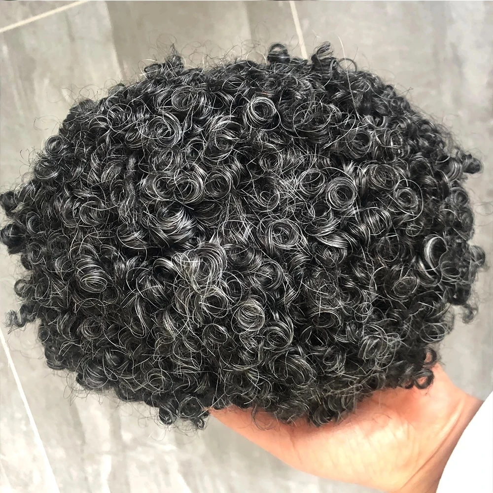 15mm capelli ricci traspiranti capelli umani australiani parrucchino da uomo in pizzo e PU intorno alla Base durevole per l'uso quotidiano sistema di sostituzione dei capelli