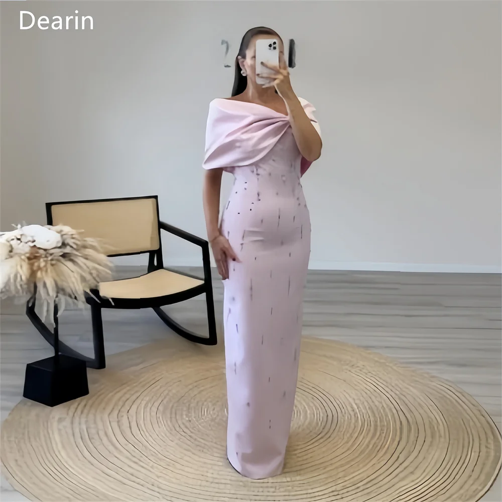 Customized Evening Dress Dearin Off-the-shoulder Column Floor Length Skirts Vertically Knot Beading Bespoke Occasion Dresses Pro