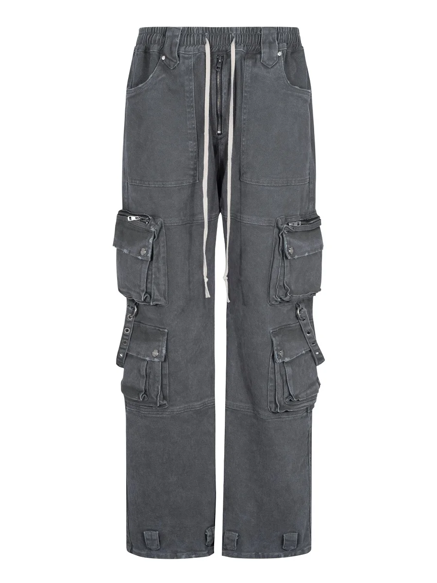 Donkere Avant-garde Stijl Broek Gewassen Om Oude Overalls Techwear Multi-Pocket Jeans Te Maken