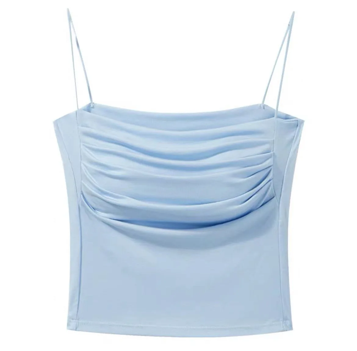

Ins Premium Summer Breast Pad Suspender Women's Short One-length Neck Pleated Knitted Inner Sexy Vest Top Hot Girls Look Thin