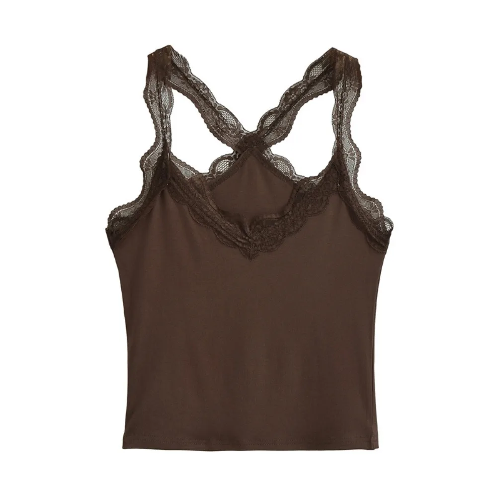 

Элегантный кружевной топ-камизол с вырезами и оборками, облегающий, без рукавов, укороченный, с перекрестной шнуровкой на спине, U-образный вырез, кружевной корсет для женщин