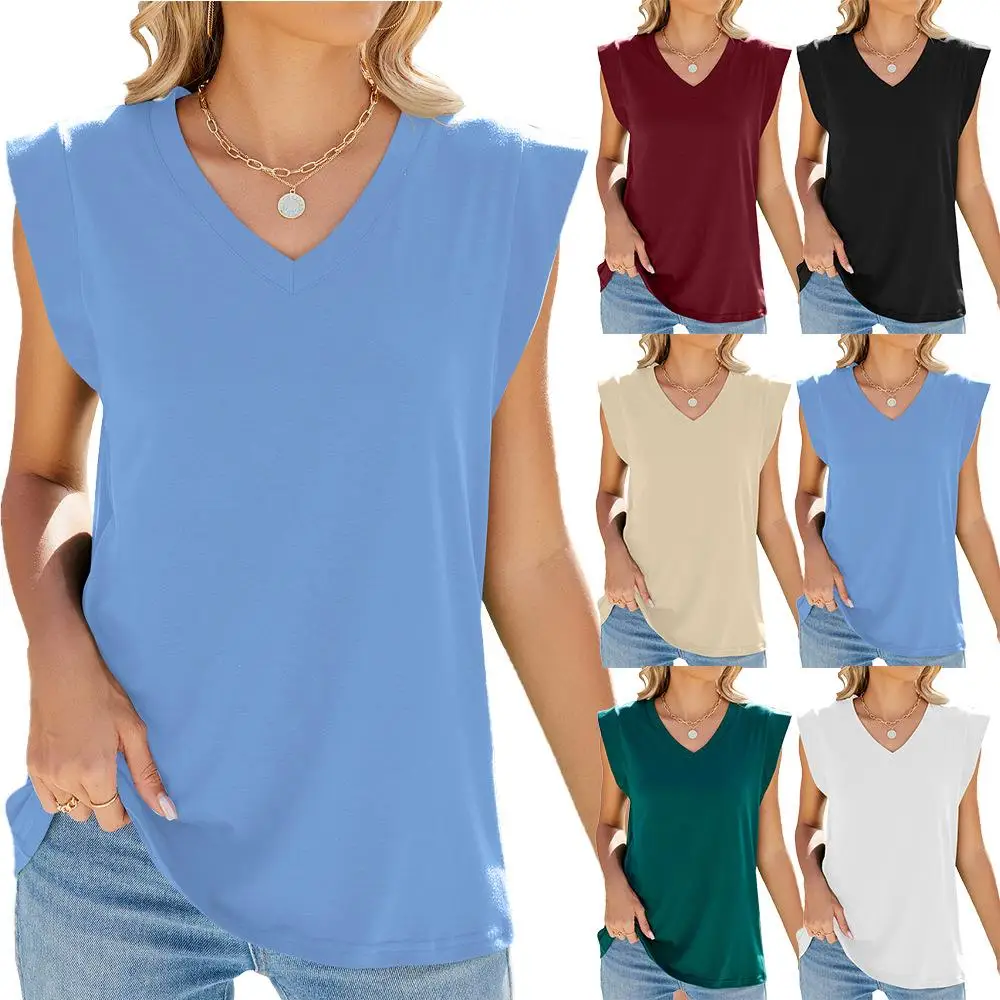 

Loose V-ne T-irt for Women Simple Pure Color Casual Comfortable Breathable ort Sve Ciwalk Faion Linen Blend T-irt