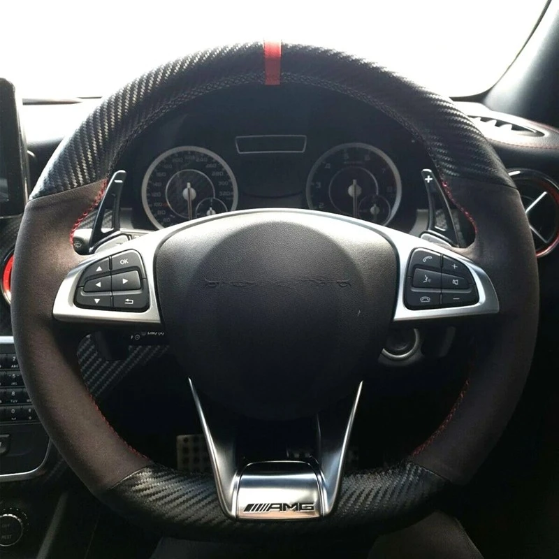 Car Steering Wheel Cover Non-slip Soft Black Genuine Leather Suede For Mercedes Benz S-Class S500 2016 A-Class AMG A45 2016-2019