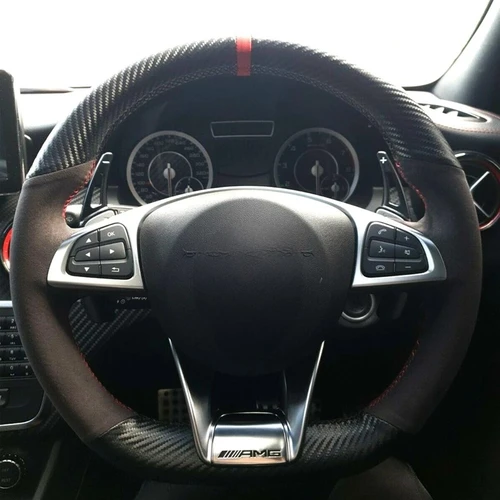 Imagen 2 del producto Protector para volante de coche antideslizante, gamuza de cuero genuino negro suave para Mercedes Benz Clase S S500 2016 Clase A AMG A45 2016-2019