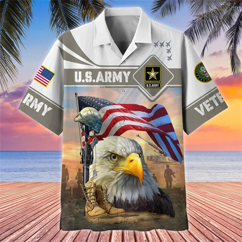 New Summer 3D Printing UNITED STATES soldiers veterans armys Shirts For Men Kids Fashion Cool Short Shirts Hawaiian Vintage Tops