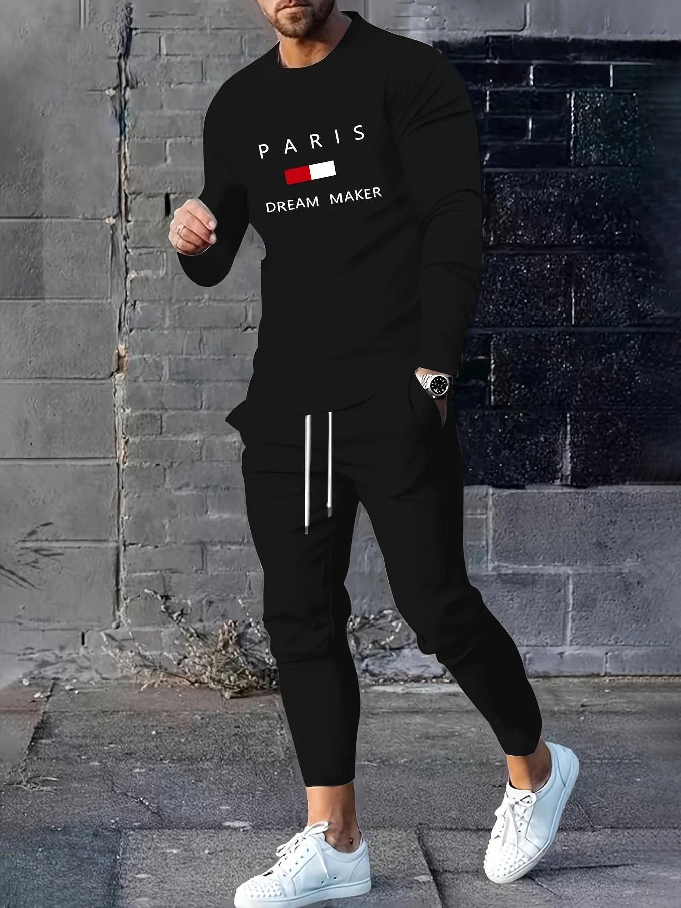 

Мужская повседневная повседневная футболка с длинными рукавами и брюками, комплект одежды, городская уличная мода, 3d узор, спортивный комплект на открытом воздухе, комплект из двух предметов