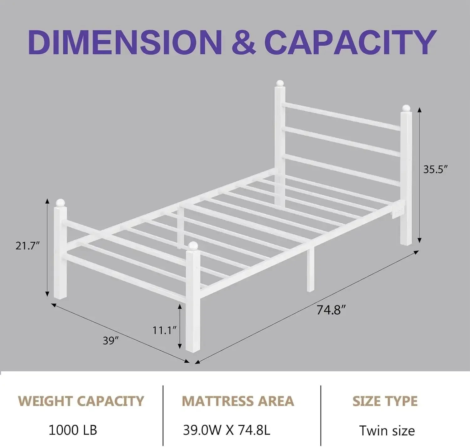 Bed Frame with Headboard and Footboard,Heavy Duty Steel Slats Support Metal Bed Frame with Charging Station,White