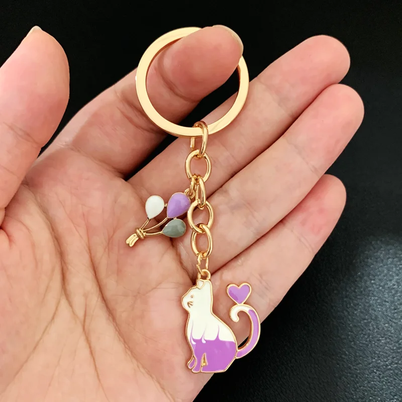 Cute Keychain Cat Heart Balloon Key Ring Enamel Key Chains Friendship Gift For Women Men Handbag Accessorie Car Keys DIY Jewelry