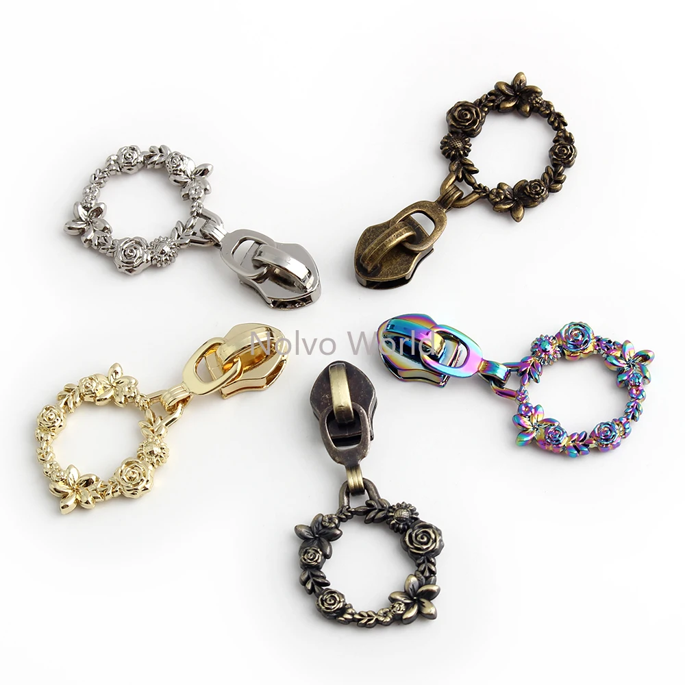 10/30/100PCS Sunflower Rose Ring Shape 5# Nylon Metal Zippers Head For Zipper Slider Luggage Bags Repair DIY Sewing Accessories