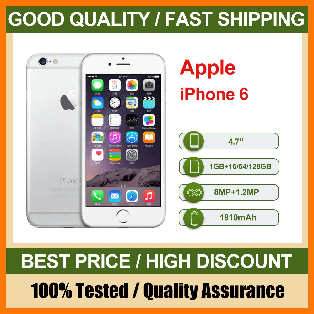 هاتف محمول Apple iPhone 6 مستعمل أصلي 4G معرف الوجه 4.7 بوصة 16/64/128 جيجابايت ROM 8MP IOS NFC كاميرا هواتف ذكية ثنائية النواة