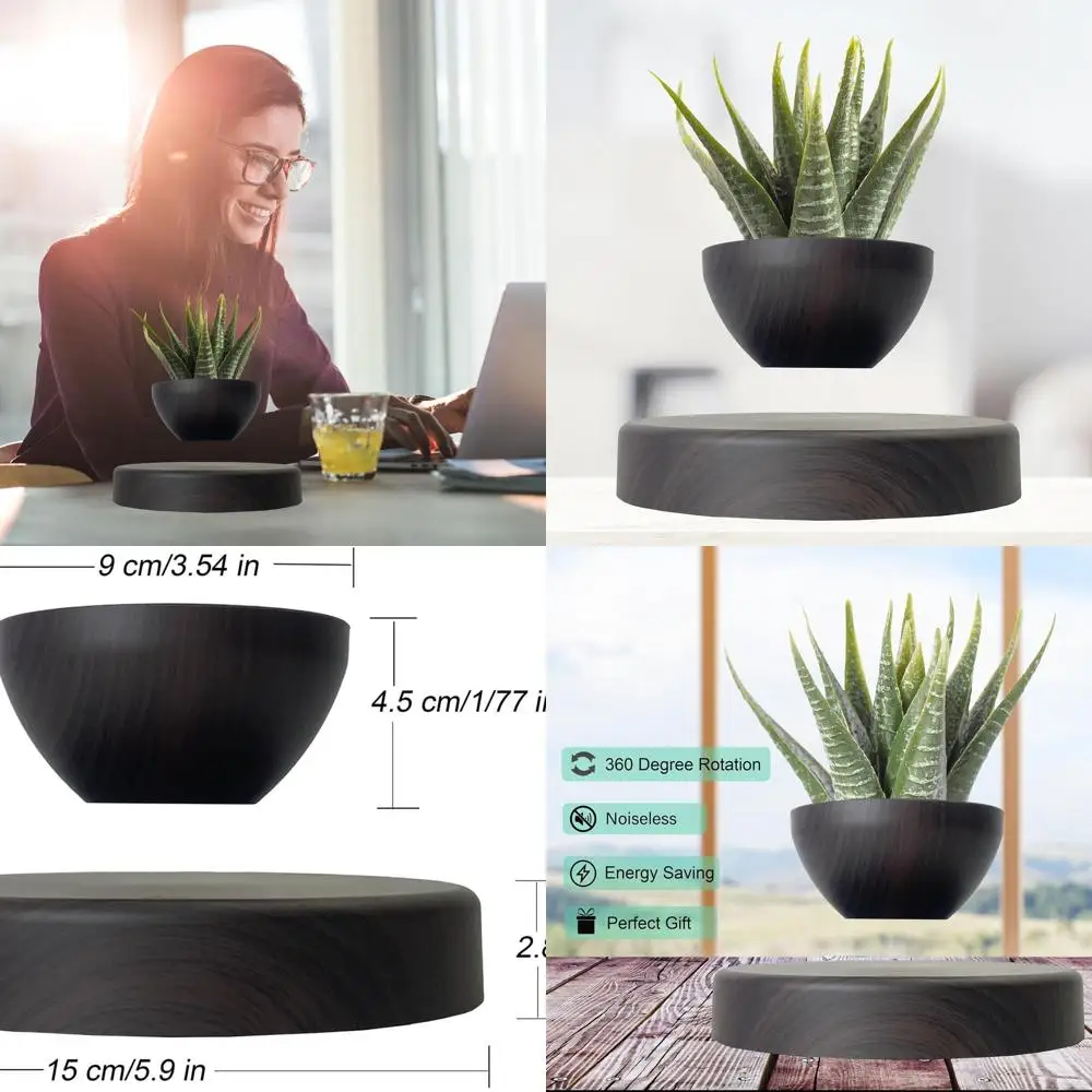 

Magnetic Levitating Plant Pots, Dark Brown, Ideal for Small Bonsai and Succulents, Unique Home and Office Decor