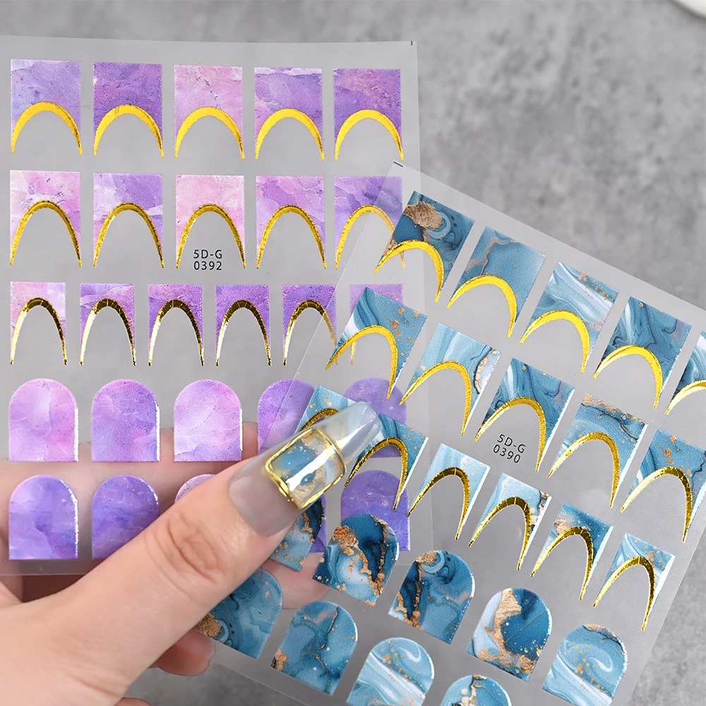 สติกเกอร์ติดเล็บลายเสือดาว 5 มิติ ชุด 6 ชิ้น สีม่วงทอง ลายเส้นทอง สำหรับตกแต่งเล็บ