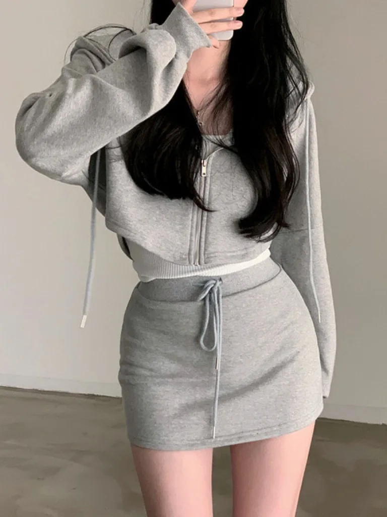 Conjunto de Jaqueta Curta Estilosa e Saia de Cintura Alta, Nova Chegada de Outono, Estilo Bodycon Emaecido para Mulheres