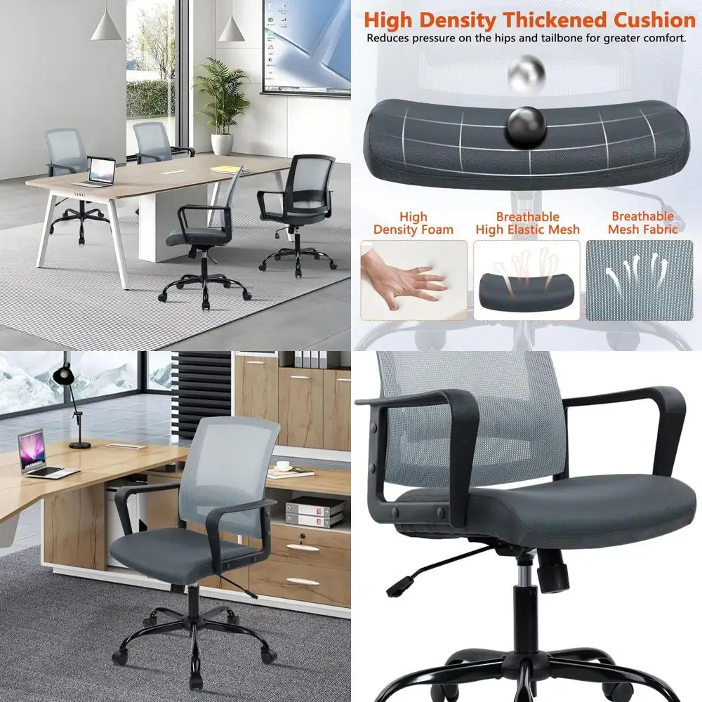 

Ergonomic Swivel Office Chair with Adjustable Height and Lumbar Support, Grey Mesh for Home and Office Use