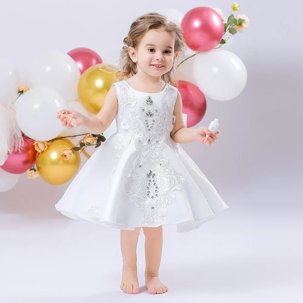 Baby Girl Clothing Luxury Customized Girls Party Dress Baptismal White Dress Children's First Communion Costume Birthday Dress