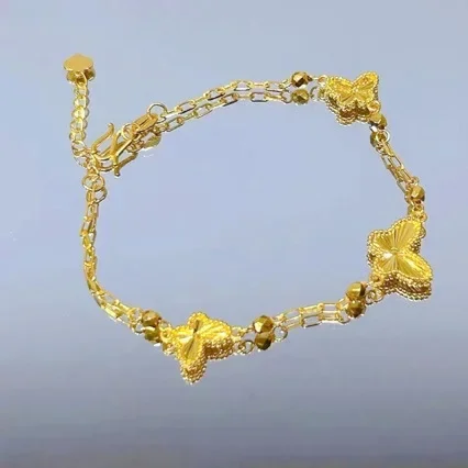 Boutique 24 Karat reines Gold Laser Schmetterling Gold Damen Armband super glänzenden Schmetterling Schmuck au999 echtes Gold Glück Perlen Hand Juwel