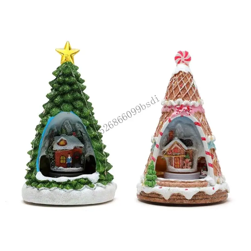 

11UA Christmas Tree Figurine Musical Box Resin Music Box with Train Home Decoration