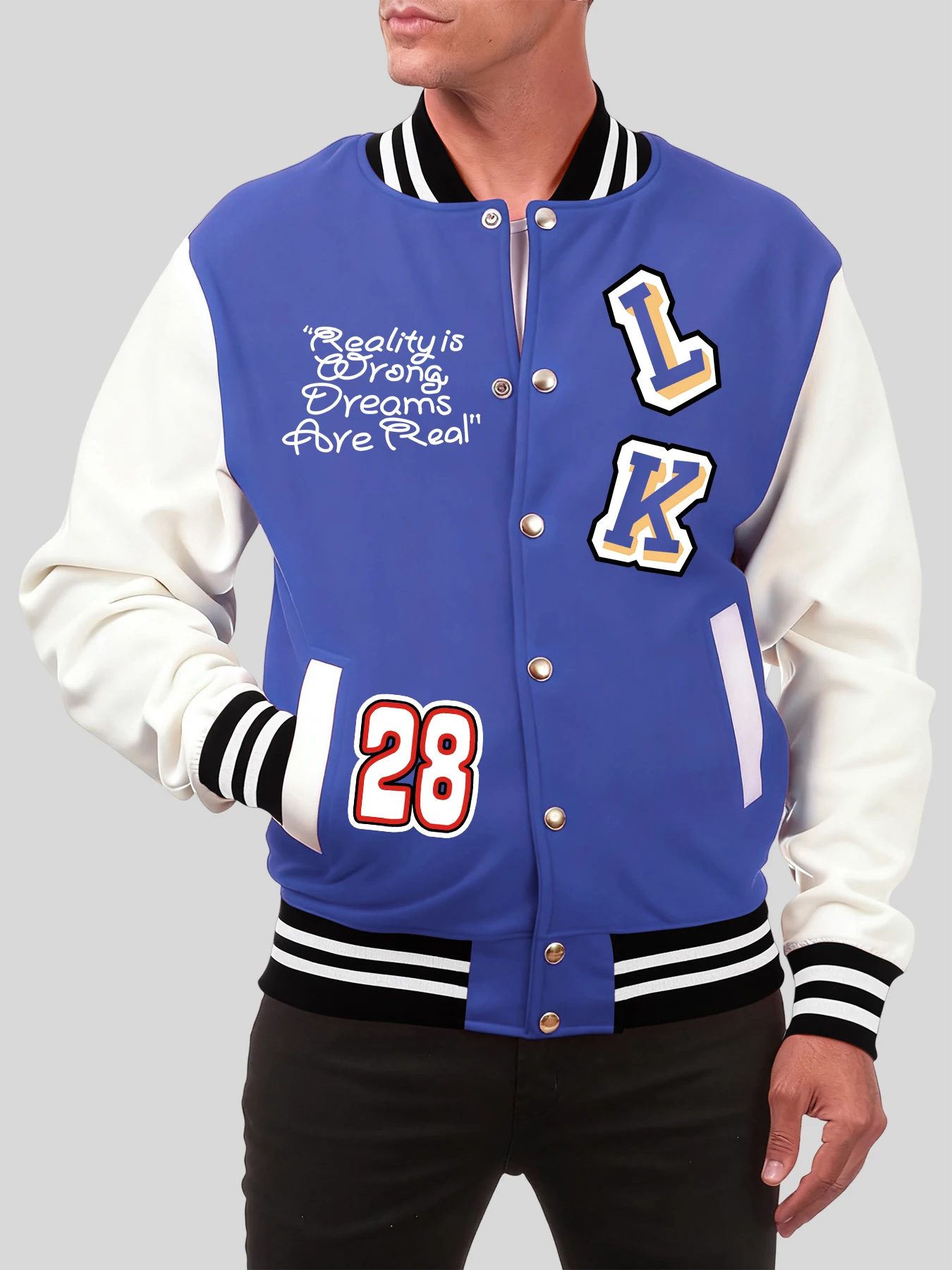 

Number 28 And Letter L K Prints Baseball Uniform Men Fashion Cotton Streetwear Colorful Autumn Clothing Hip Hop Loose Jackets