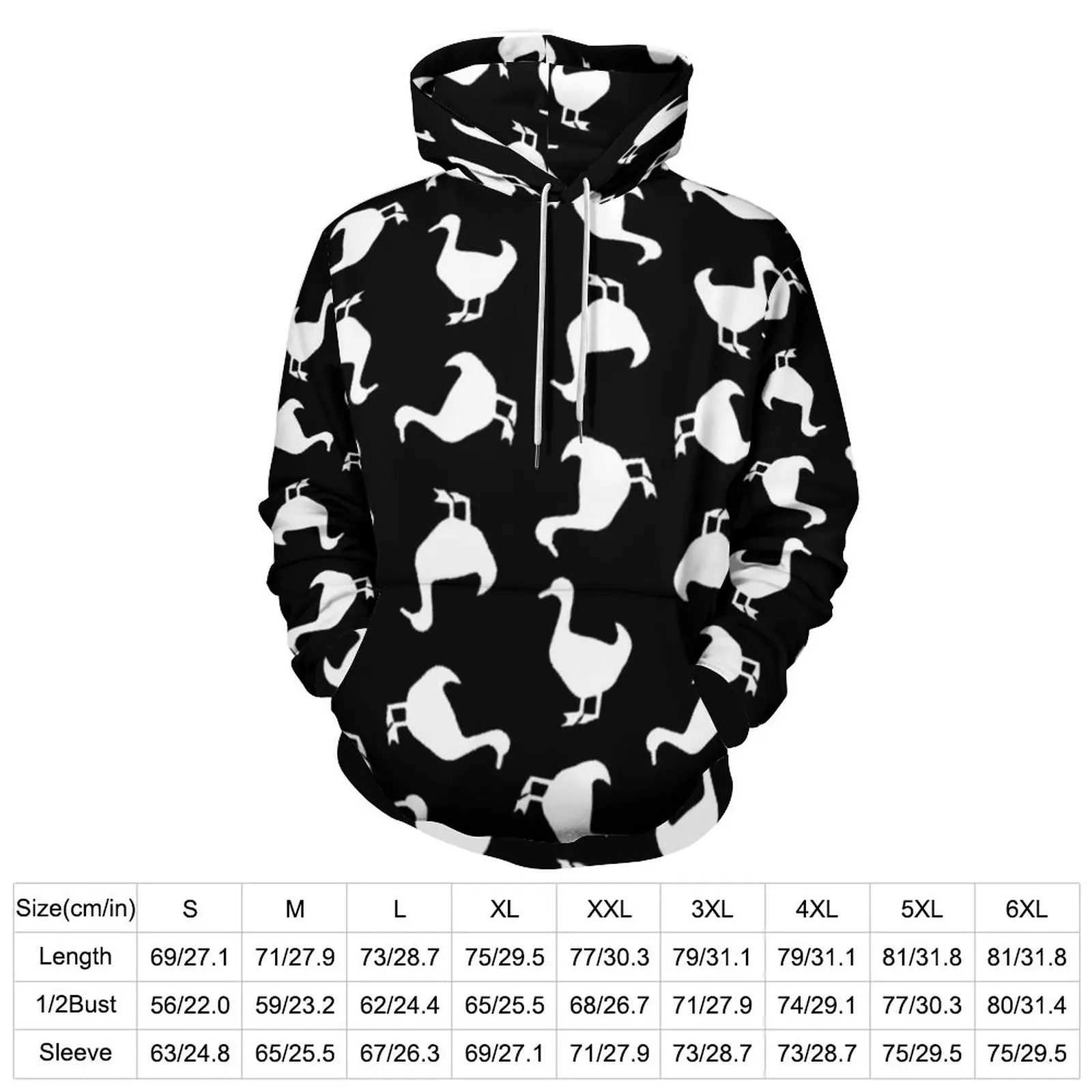 Animal Silhouette Casual Hoodies Male Black And White Duck Hooded Sweatshirts Autumn Long-Sleeve Street Wear Oversize Hoodie