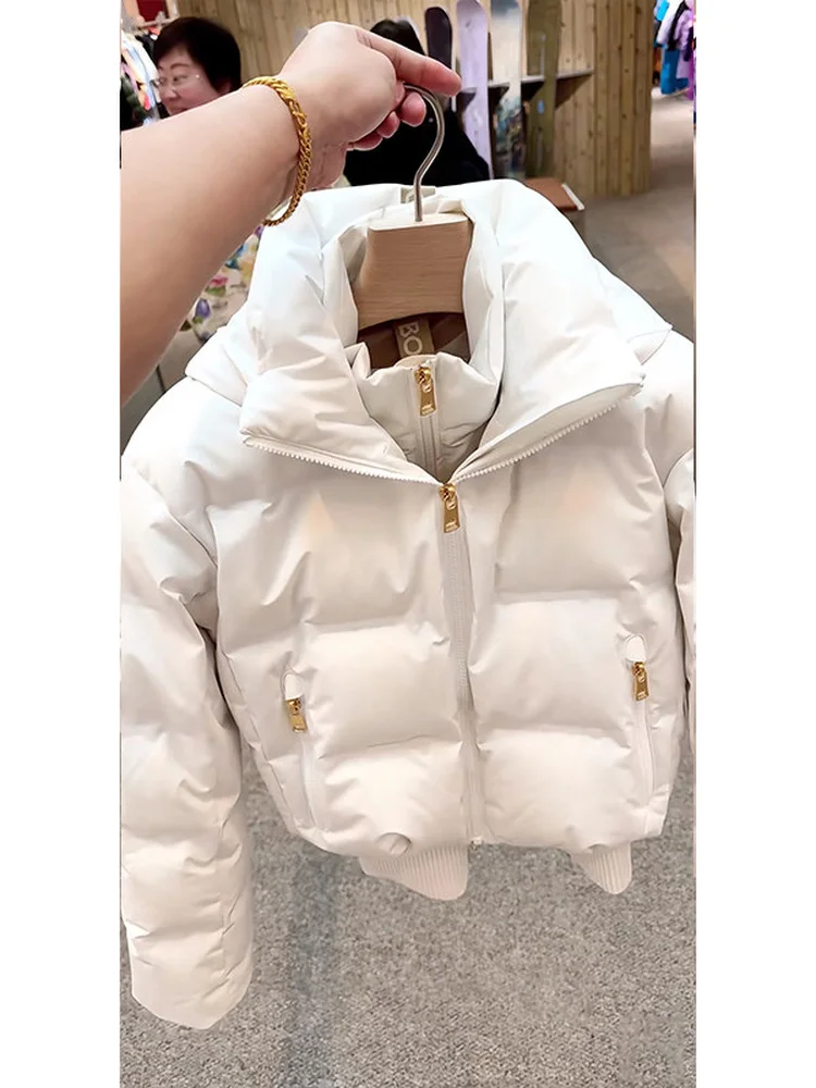 

Sli ort Bread Sle Jaet Thi Теплая хлопковая зимняя верхняя одежда Корейский тренд Белое хлопковое стеганое пальто прямого кроя для поездок на работу