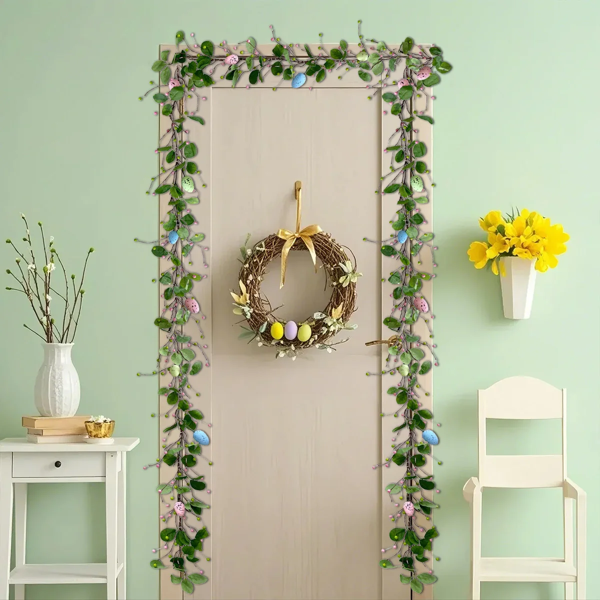 

6.2ft Long Artificial Easter Egg and Mixed Berry Garland Hanging Rustic Spring Garland Pastel Easter Garland Vine String