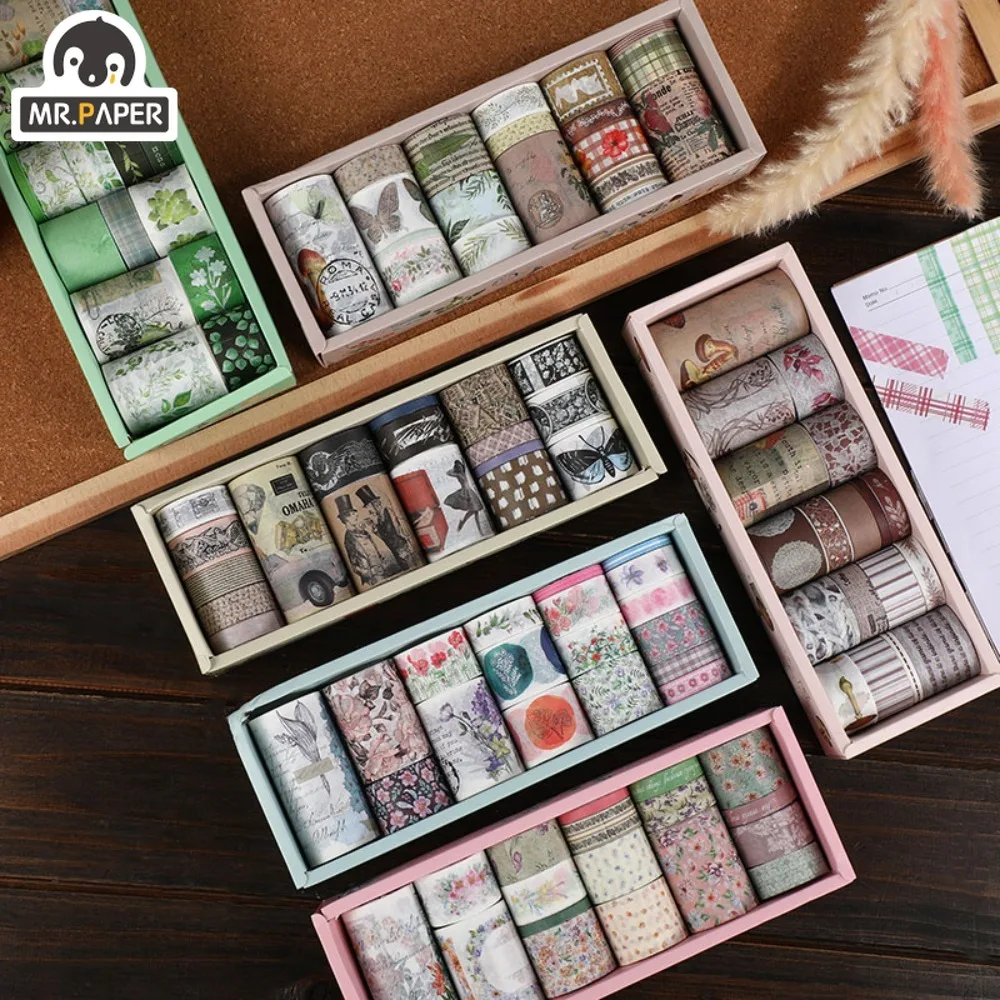 

Mr. Paper Vintage Flower Tape Set INS Style Handbook Sticker Children Washi Tape Decorative Materials Stationery 18rolls/box