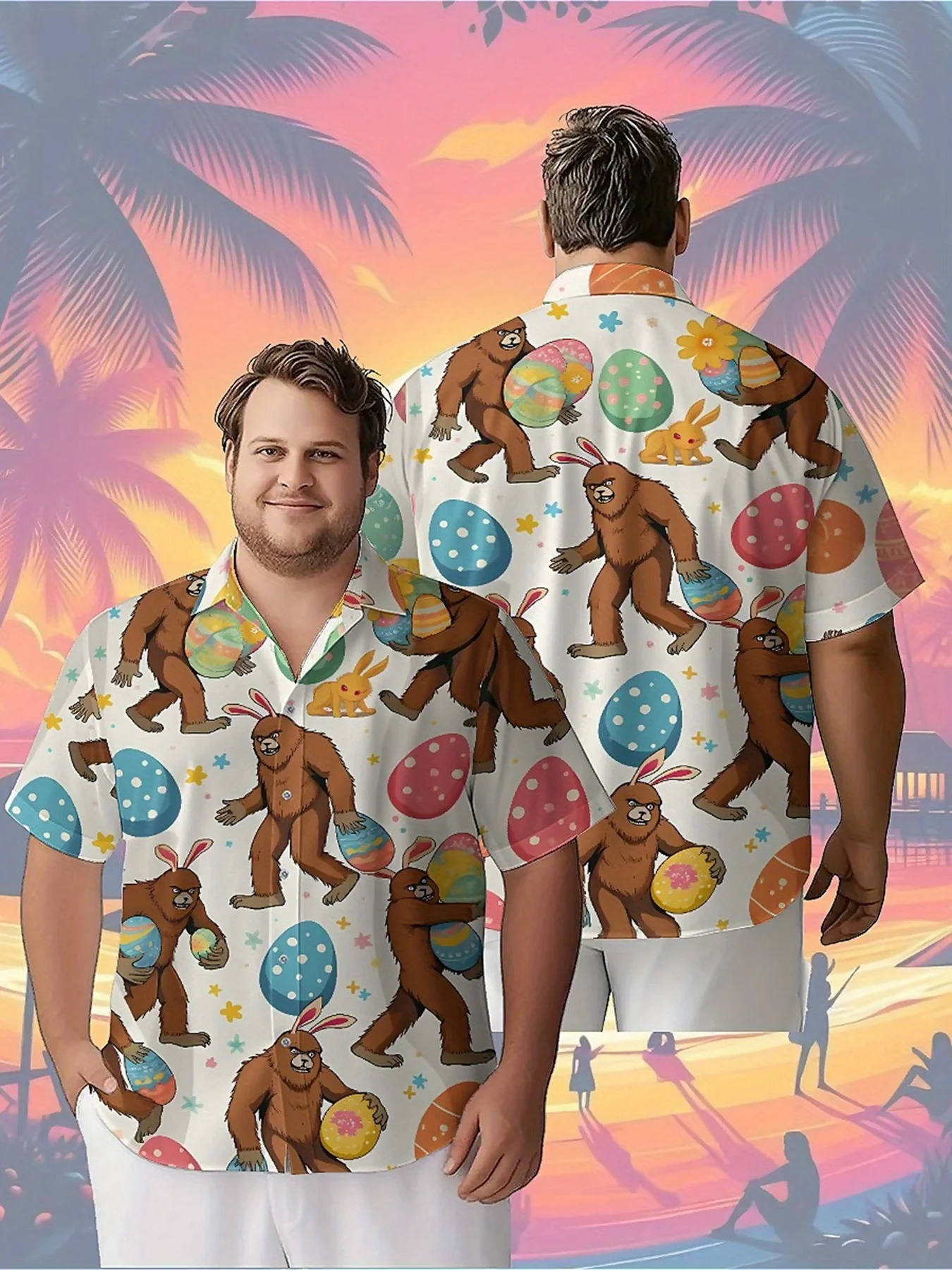 

Men's Plus Size Hawaiian ShirtsEaster Theme Hairy Sasquatchpattern, Unisex Aloha Shirts,New in Summer Tops Tee,streetwear