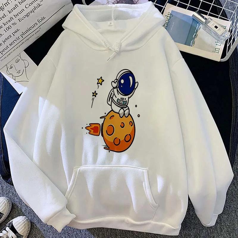 

Hoodies Cartoon astronaut Print Warm New Sweatshirt Woman With Hood Punk Kpop Women'S Clothing Loose Fleece Pocket hoodie Women