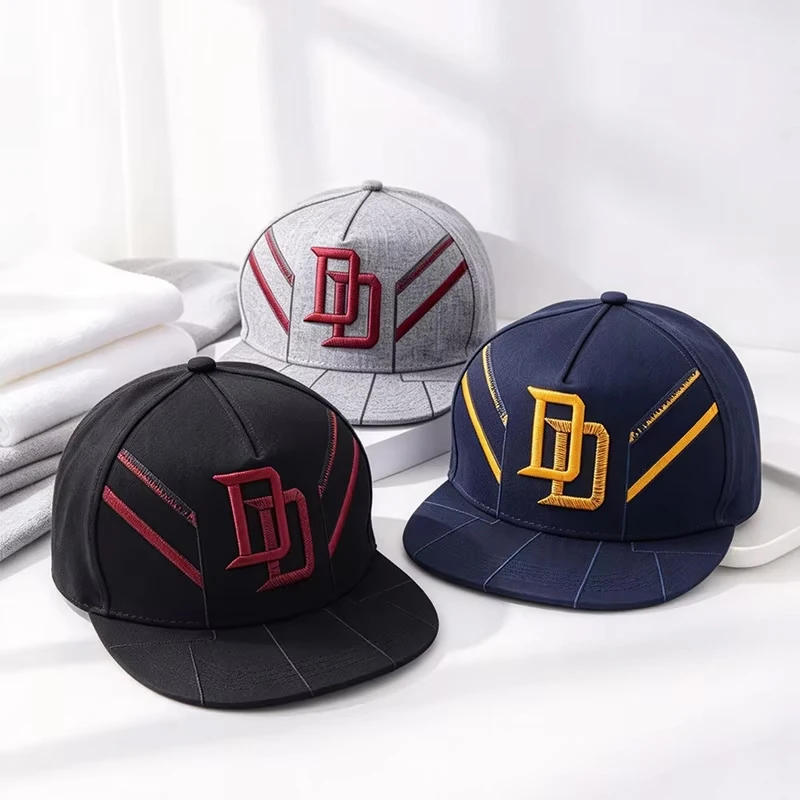 Men's DD Embroidery Snapback Cap Hip Hop Flat Brim Baseball Cap Adjustable Streetwear Trucker Hat for Daily Outdoor