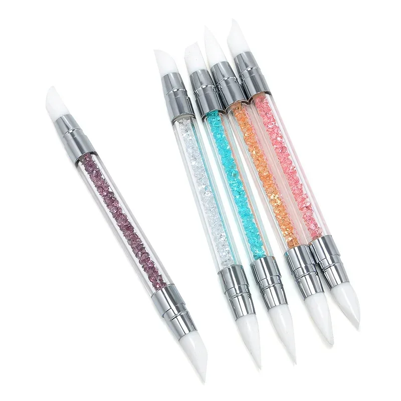 1Pc Pennelli in silicone per nail art Specchio multifunzionale in polvere Scultura Fiore Penna per pittura Pennello a doppia estremità