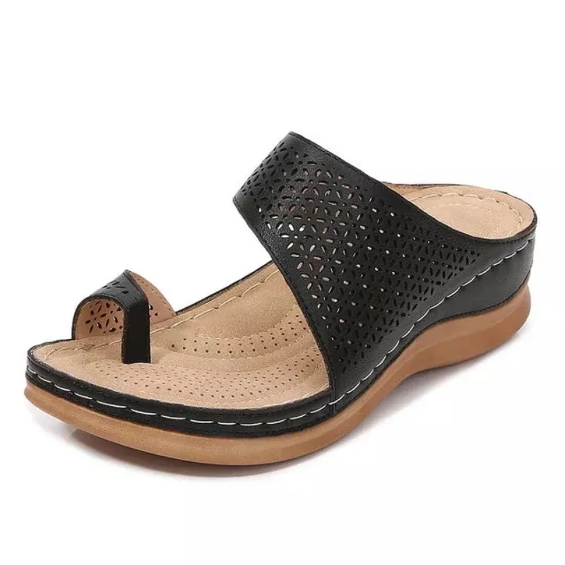 Sandalias cuña ahuecada zapatilla zapatos casuales transpirable ortopédico Corrector de juanete mujeres cómoda plataforma Sandalias de punta plana