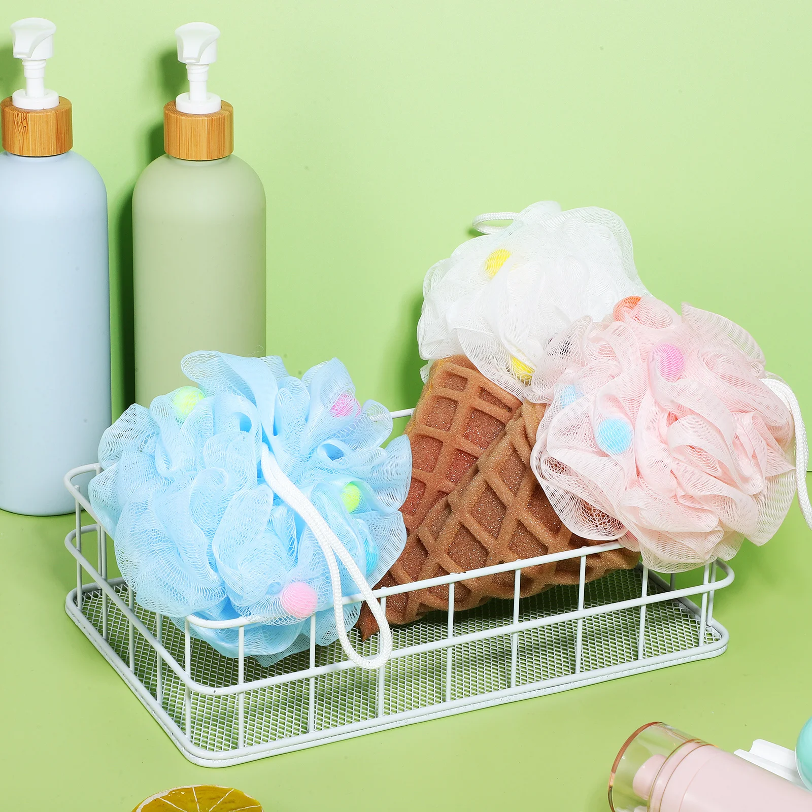 

3Pcs Ice Cream Loofah Soft Bath Sponge Shower Ball for Bathing Foam Scrubber Shower Ball Loofah Sponge