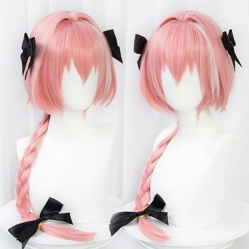 

Anime Fate Astolfo Cosplay Pink Wig Braided Hairstyle Artificial Hair Role Play Props Accessories No Bow Tie for Women Party