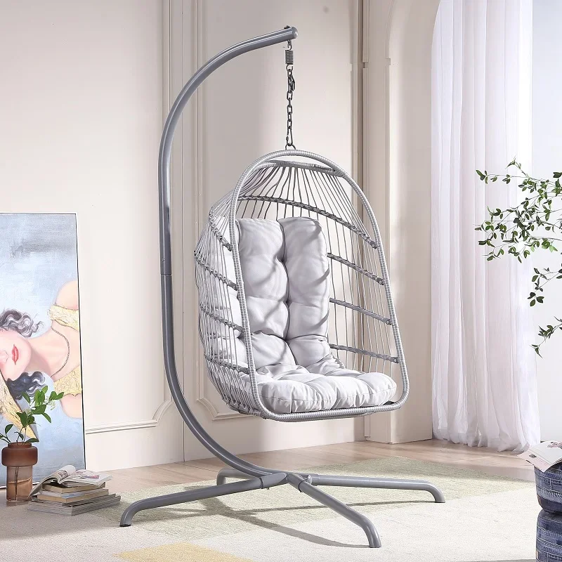 

Hanging Basket Rattan Chair Balcony Glider Indoor Swing Bird's Nest Home Lazy Chlorophytum Chair Bedroom Folding Rocking Blue