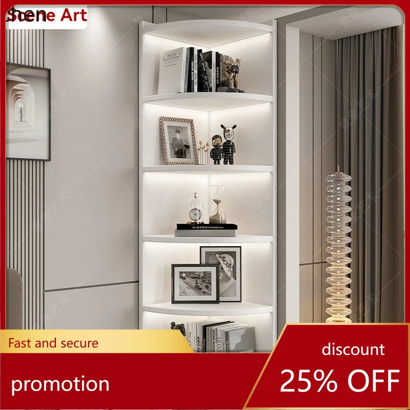 

H1Multi Functional Corner Cabinet Home Multi-layer Floor Standing Storage Display Cabinet Fan-shaped Shelf, Small Solid Wood Boo