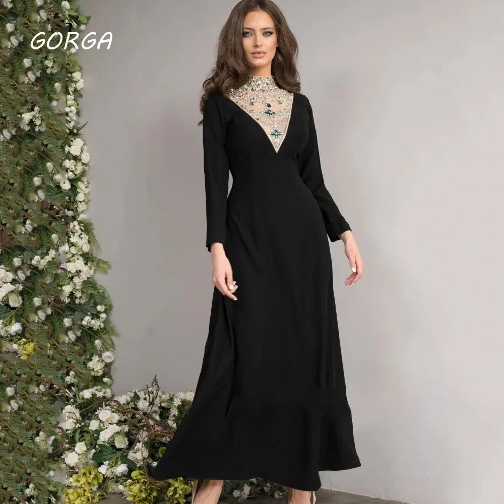 

GORGA Black High Neck Slim Beading Mermaid 2024 High Quality Formal Ocassion Gown Floor-Length Evening Dresses فستان سهرة نسائي